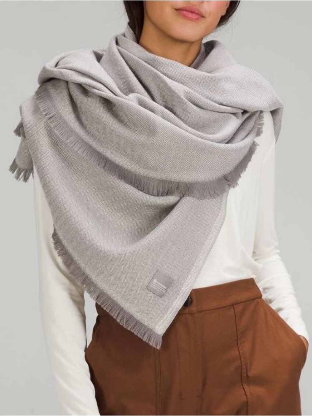lululemon athletica Light Gray Fringed Wrap Scarf - wool blanket scarf